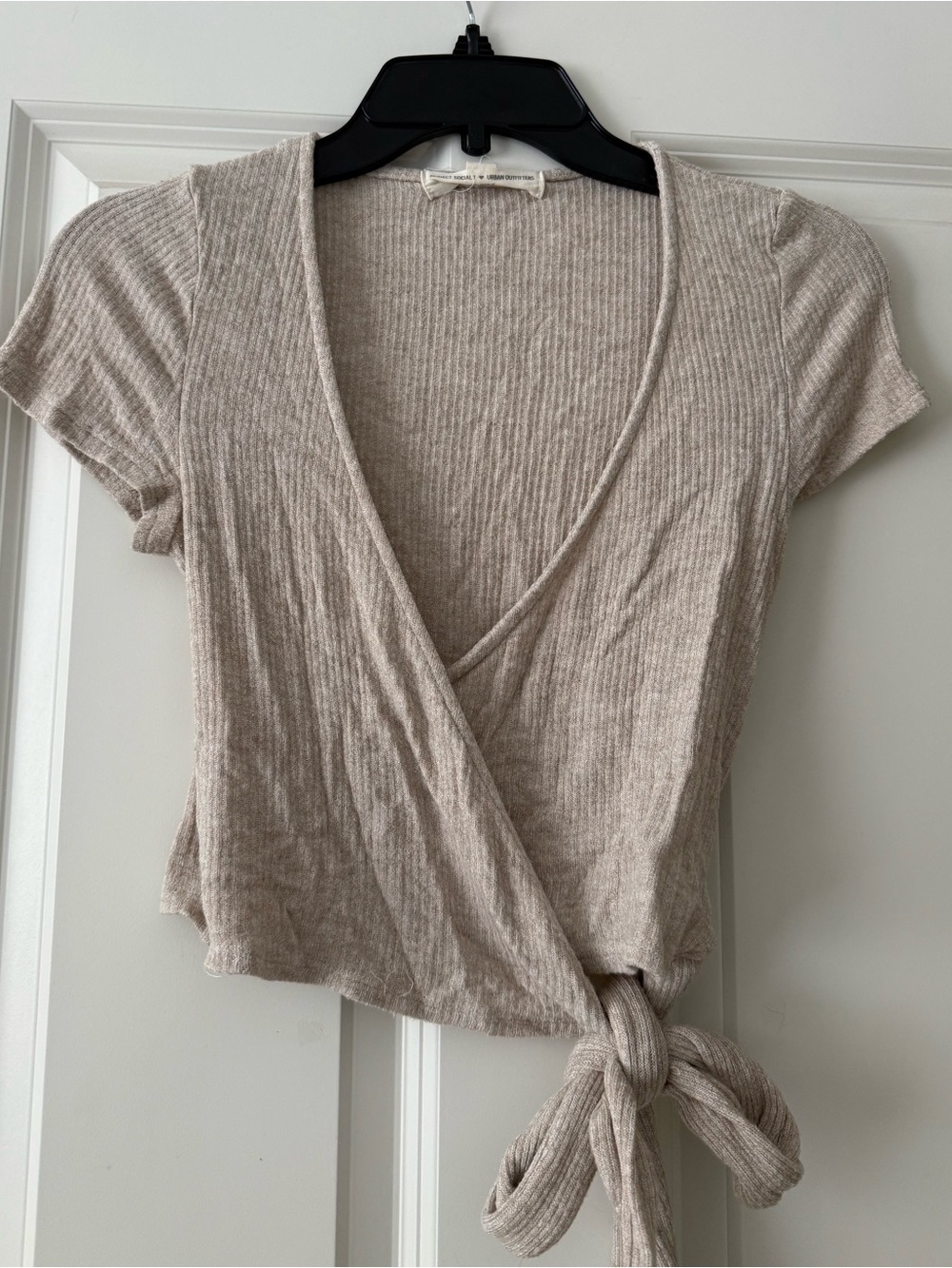 Urban Outfitters Taupe Ribbed Tie-Front Crop Top